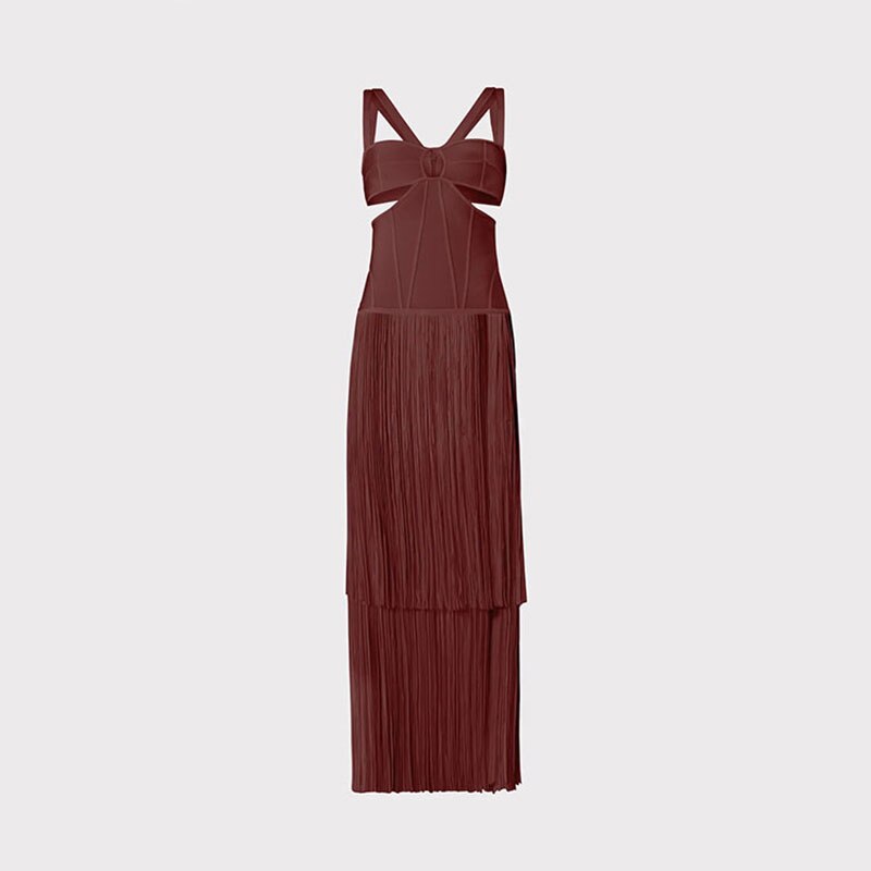 JELENA New Long Dress Sexy Suspenders Fringe Party Club, Street Socialite Elegant Bandage Maxi Dress