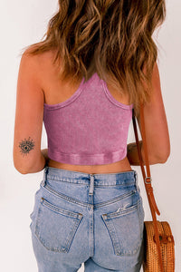 Pink Crop top yoga top Ribbed Mineral Wash Racerback Cropped Tank Top