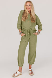 Matching Fashion Outfit Set Long Sleeve Top Drawstring Joggers Set (Top and Bottoms included) Loungewear