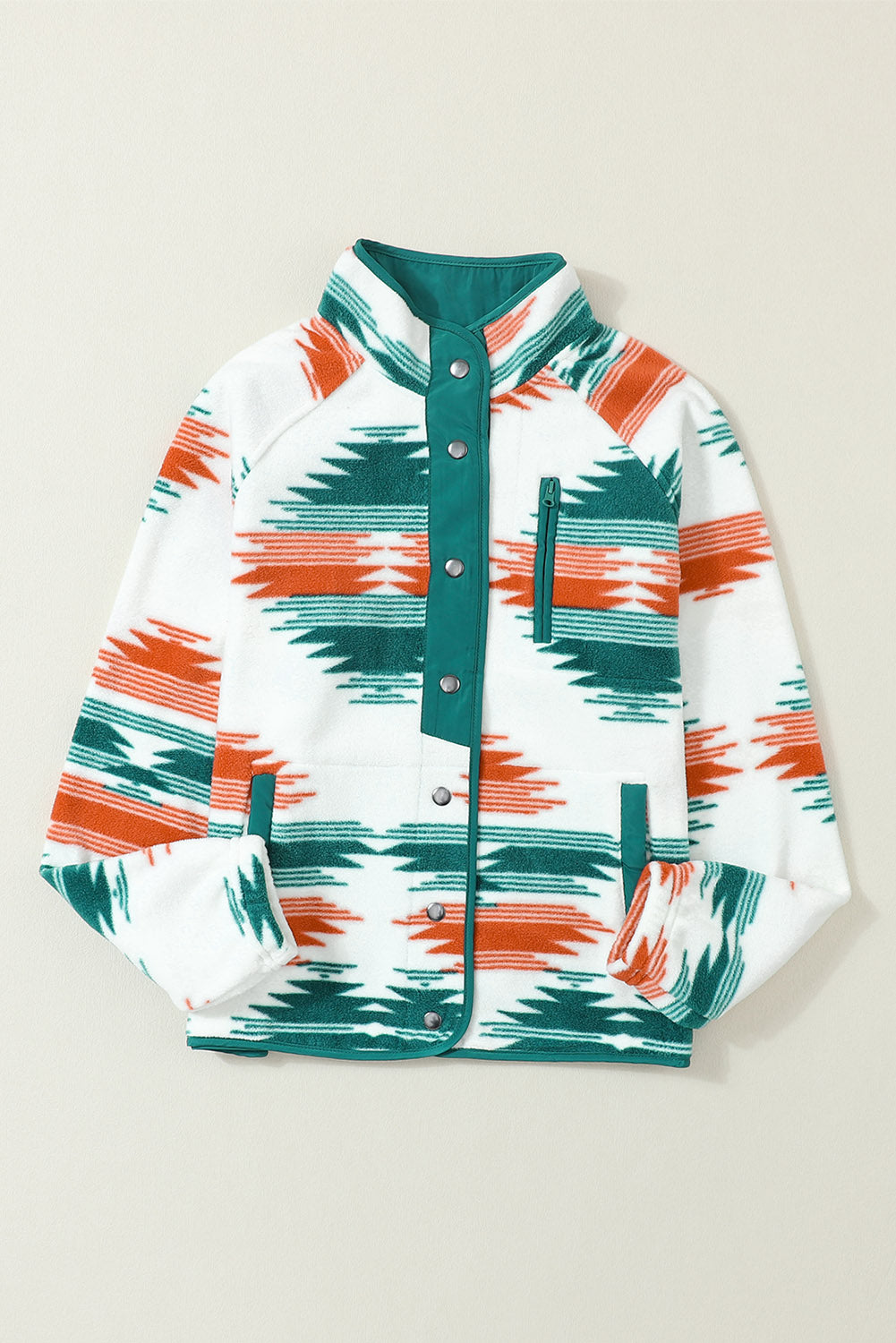 Multicolour Western Aztec Snap Buttoned Fleece Jacket