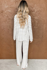 Striped Pajamas Set Long Sleeve and Pants Loungewear Womens Fashion