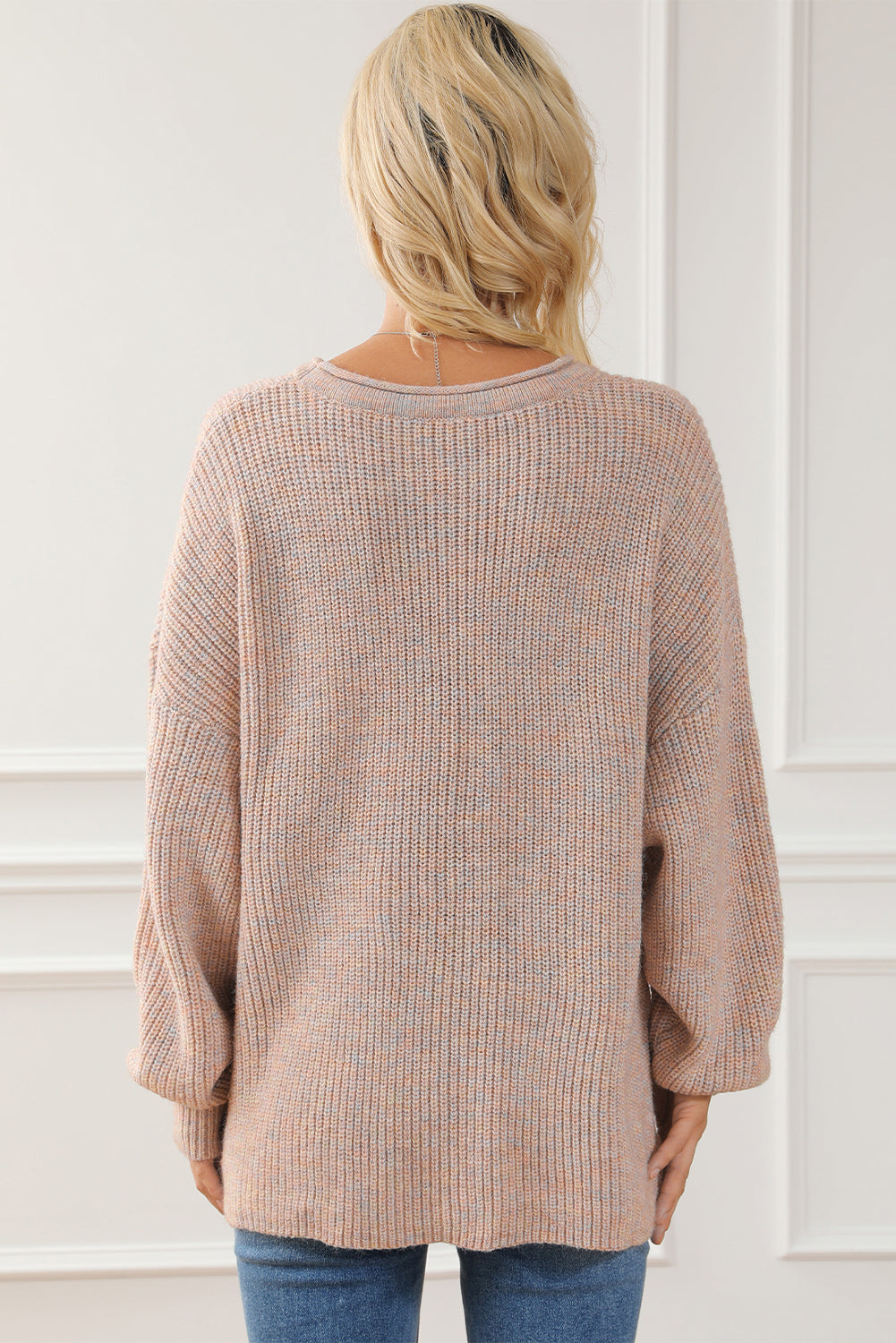 Multicolor Rolled Round Neck Drop Shoulder Sweater