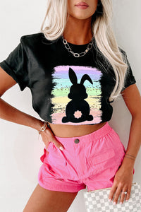 Easter T Shirt Black Rainbow Splash Easter Rabbit Graphic Tee Ladies Fashion and Easter Gifts