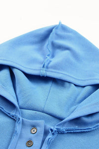 Sky Blue Fashion Sweater Casual Button Solid Patchwork Trim Sweatshirt Hoodie