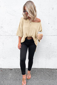 Off The Shoulder Top Apricot Textured Knit Drop Shoulder Tee