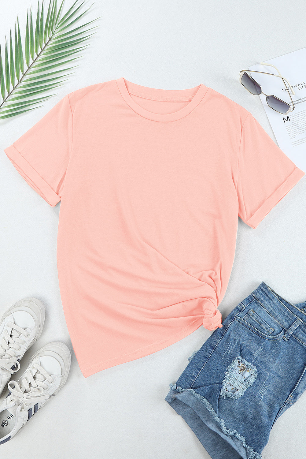 Pink Easter Rabbit Print Round Neck Casual Tee