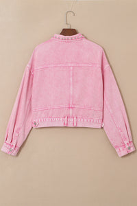 Pink Denim Jacket 100% Cotton Premium Luxury Fashion Women’s Rivet Studded Pocketed Light Pink Denim Jacket