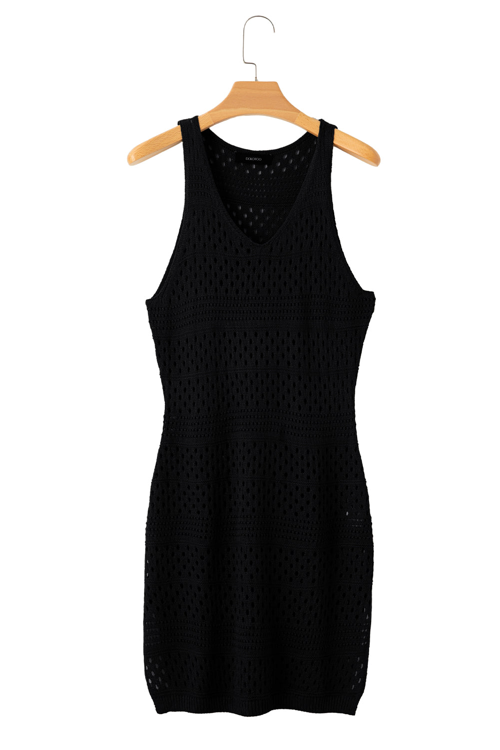 Black Swimsuit Cover-up Hollow Out Crochet Cover Up Dress with Slits