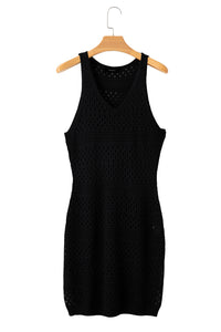 Black Swimsuit Cover-up Hollow Out Crochet Cover Up Dress with Slits