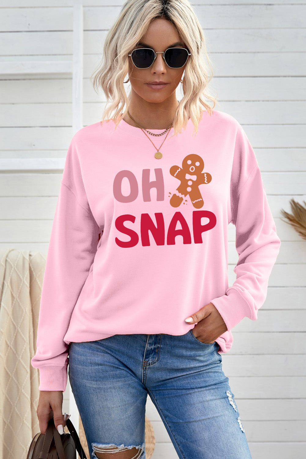 Pink OH SNAP Gingerbread Man Holiday Christmas Sweatshirt