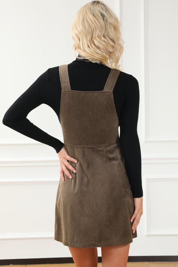 Brown O-ring Zip Up  Pocketed Corduroy Dress