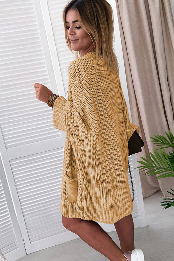 Knit Open Sweater  Apricot Oversized Fold Over Long SleeveCardigan