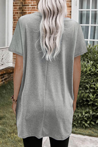 Gray Side Pockets Short Sleeve Tunic Top