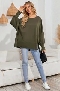 Olive Green Patchwork Drop Shoulder Oversized Top Sweater