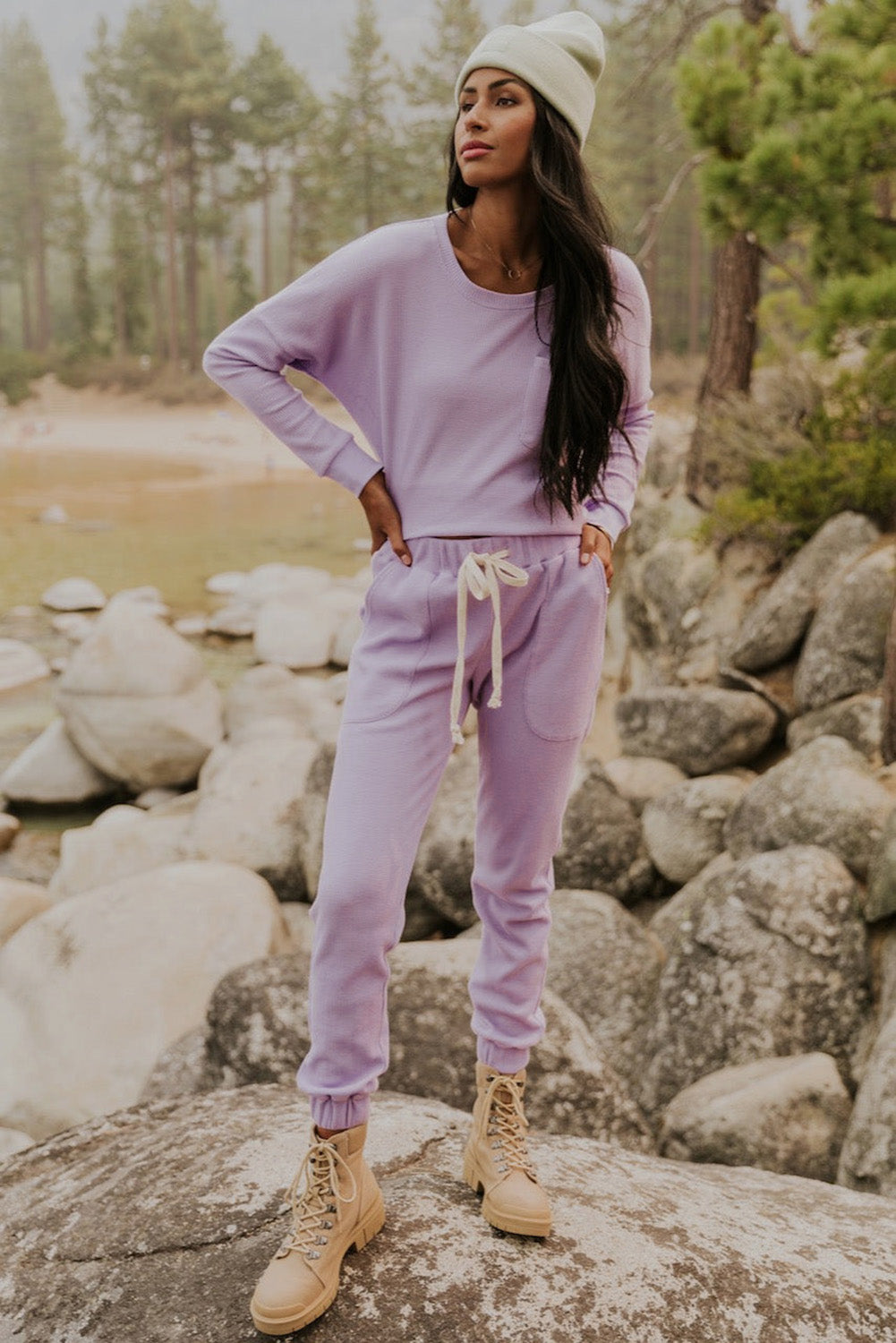 Waffle Knit Pullover and Jogger Pants Loungewear Set