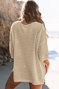 Off The Shoulder Top Apricot Textured Knit Drop Shoulder Tee