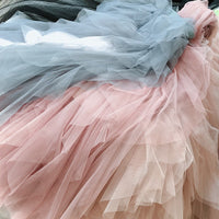 Fashionable high waisted Long Tulle Skirt Irregular Hem Mesh