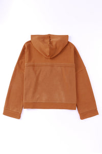 Orange Casual Hooded Sweater Button Solid Patchwork Trim Hoodie