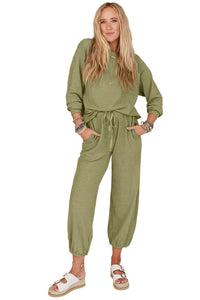 Matching Fashion Outfit Set Long Sleeve Top Drawstring Joggers Set (Top and Bottoms included) Loungewear