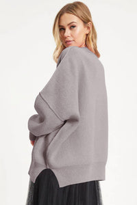 Gray Oversized Drop Shoulder Bubble Sleeve Pullover Sweater