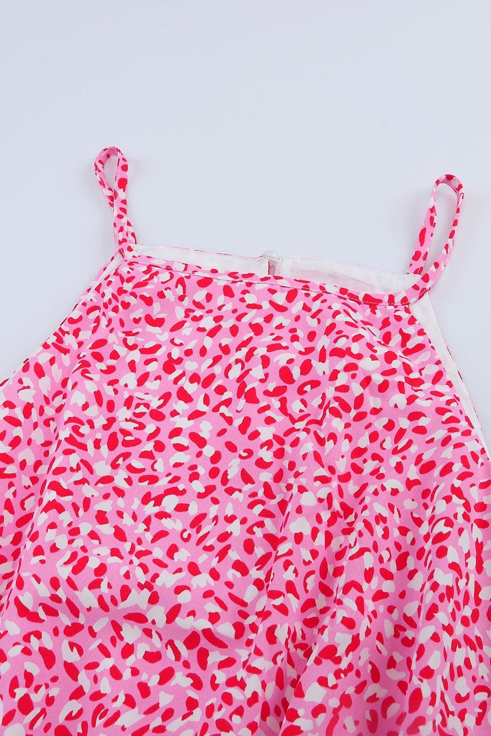 Pink Leopard Print Sleeveless Mini Dress with Waist Tie