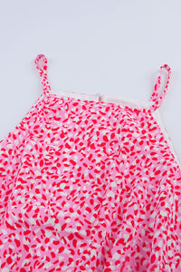 Pink Leopard Print Sleeveless Mini Dress with Waist Tie