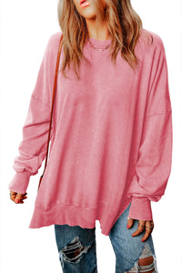 Pink Drop Shoulder Ribbed Trim Oversized Sweatshirt