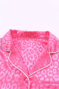 Pink  Pajamas Set 2pcs Leopard Long Pants and Long Sleeve Top Loungewear Sleepwear