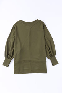 Olive Green Patchwork Drop Shoulder Oversized Top Sweater