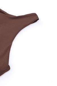 Women's Fashion Bodysuit Brown Solid Crew Neck Sleeveless Tight Shirt Top