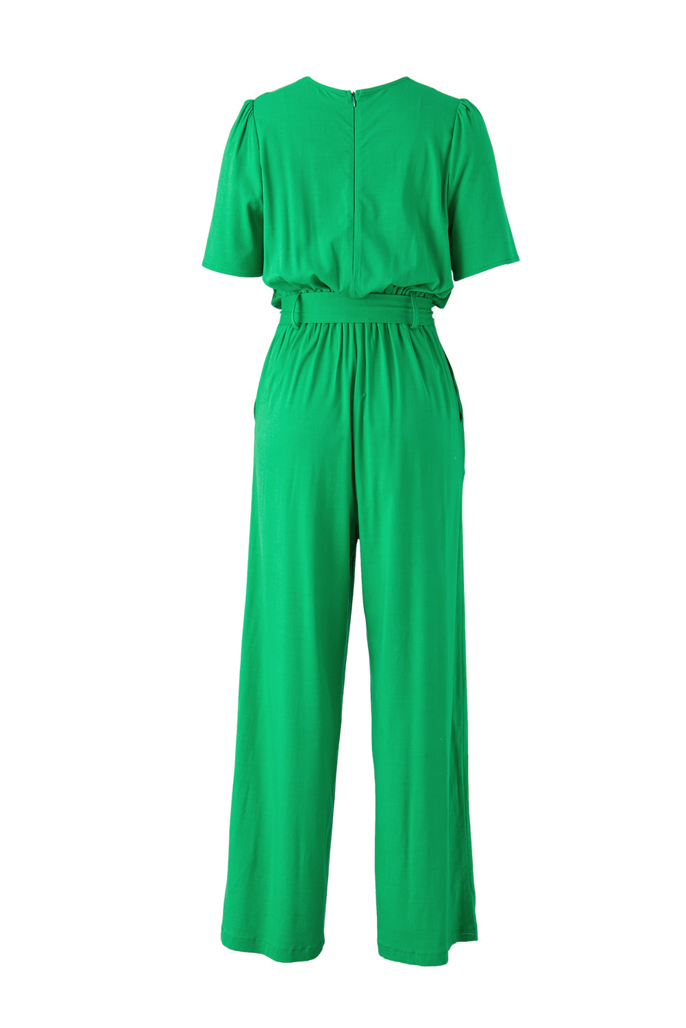 Bright Green Wrap V Neck Belted Elegant Jumpsuit Long Pants Romper