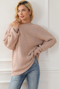 Multicolor Rolled Round Neck Drop Shoulder Sweater