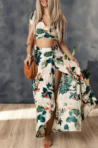 Fashion Tropical Print Crop Top and Maxi Skirt outfit 2 piece Set Fashion Sets