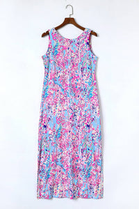 Casual Sleeveless Maxi Dress Purple Abstract Floral Print Midi Maxi Casual Dresses