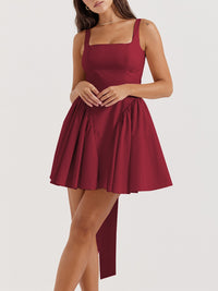 Backless Bow Detail Square Neck Mini Dress