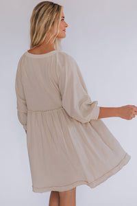 Oatmeal Dress 3/4 Sleeves High Waist Slits Short & Casual Dresses