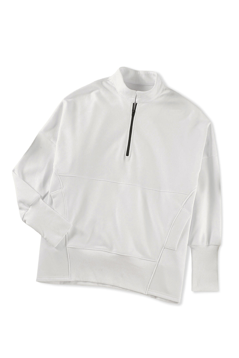 White Oversized Quarter-Zip Pullover Sweatshirt