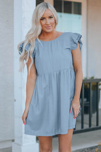 Flutter Sleeve Ruched Denim Casual Dress