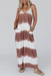 White Stripe Striped Tie Dye Spaghetti Strap Maxi Dress