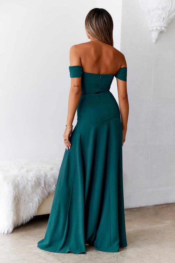 Blackish Green Off Shoulder Sleeveless High Split Maxi Dress