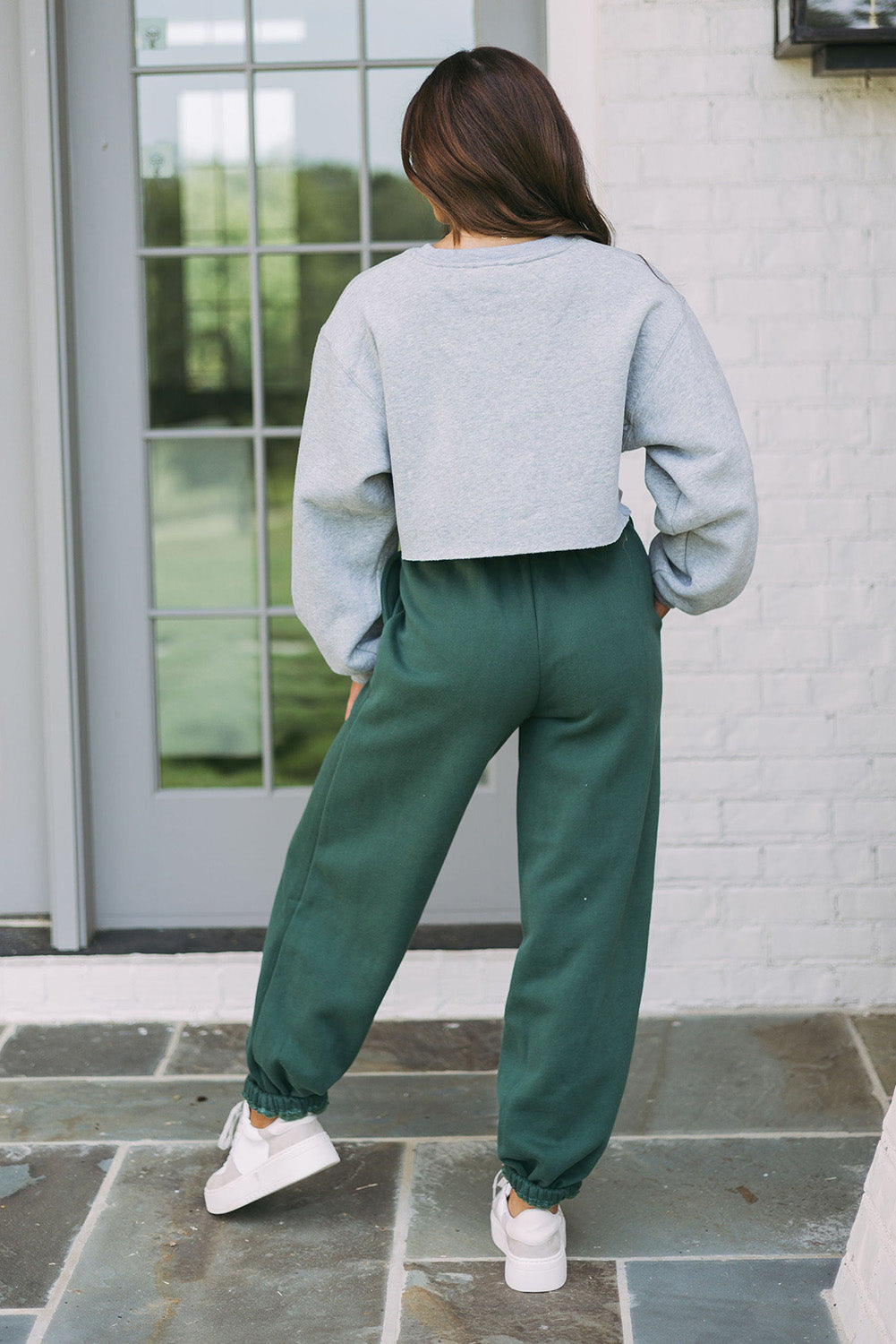 Mist Green Drawstring Waist Casual Jogger Pants