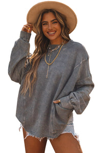 Gray Exposed Seam Twist Open Back Oversized Sweatshirt