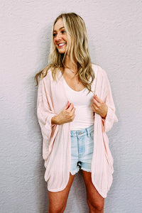 Pink Sheer Open Sweater Lightweight Knit Long Sleeve Cardigan