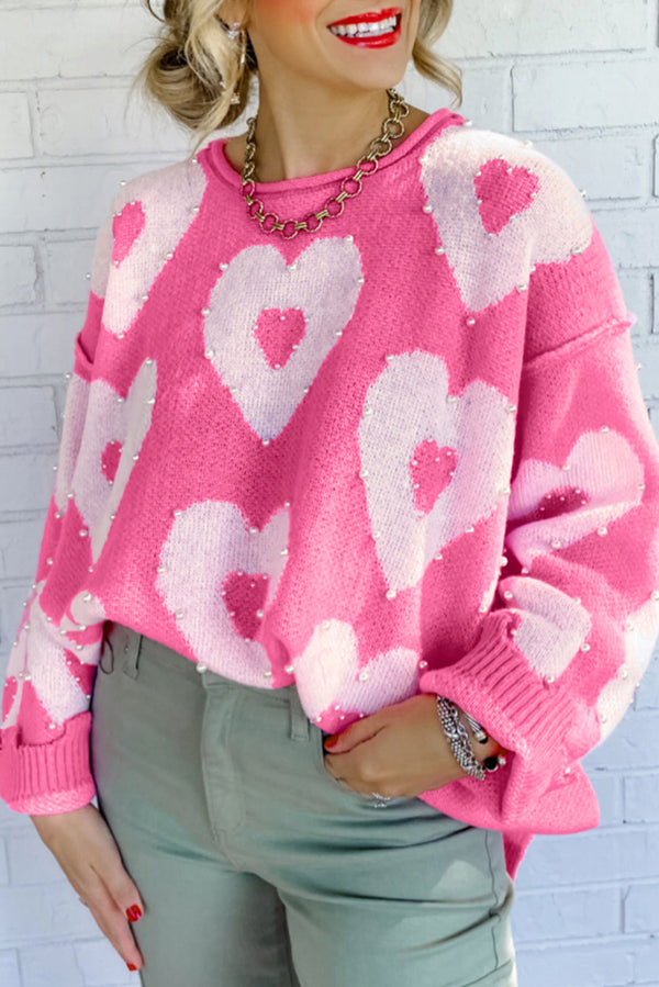 Sweaters, shirt, top, women’s top, cute sweaters, sweatshirt, casual sweaters, nice sweaters, popular sweaters, pink sweaters, heart print sweaters, women’s clothing, women’s fashion, slouchy sweaters, baggy sweaters 