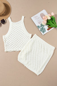 White Hollowed Crochet Cropped 2 Piece Beach Dress Cover up style Skirt and Top