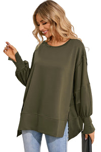 Olive Green Patchwork Drop Shoulder Oversized Top Sweater