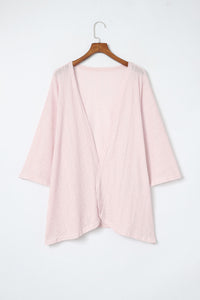 Pink Sheer Open Sweater Lightweight Knit Long Sleeve Cardigan