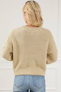 Fashion Open Sweater Apricot Cable Knit Buttoned Cardigan