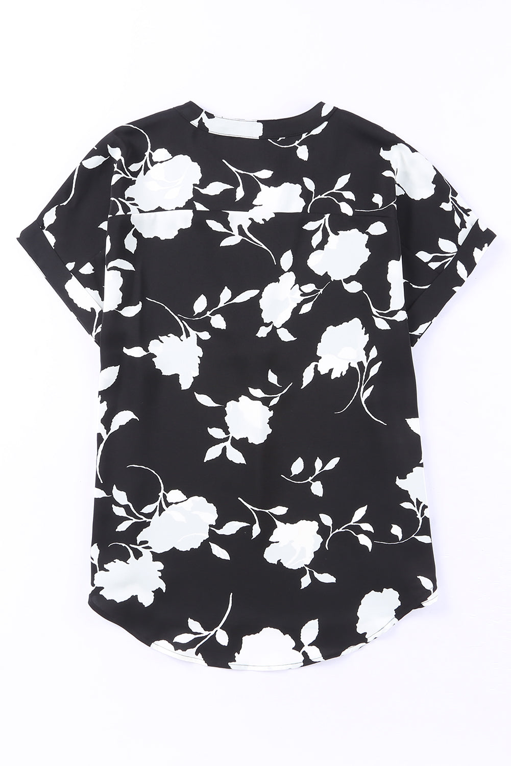 Black Floral Printed Short Sleeve Blouse Womens Casual Shirt Top