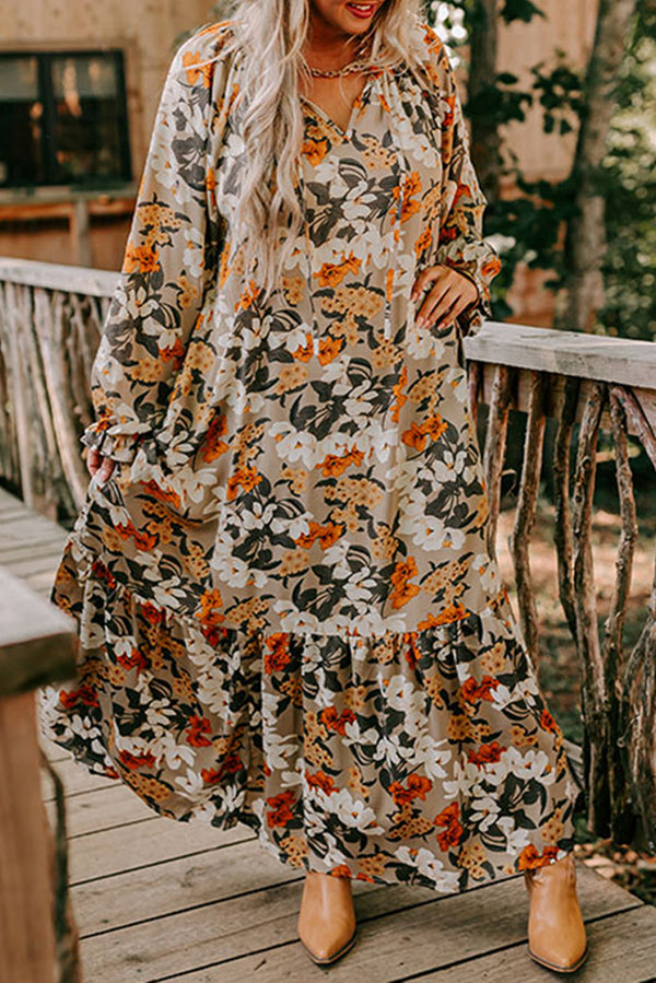 Multicolour Boho Flower Print Maxi Plus Size Dress